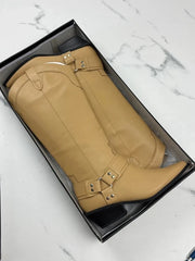PrettyLittleThing Damen Cowboy Stiefel Beige Gr. 40