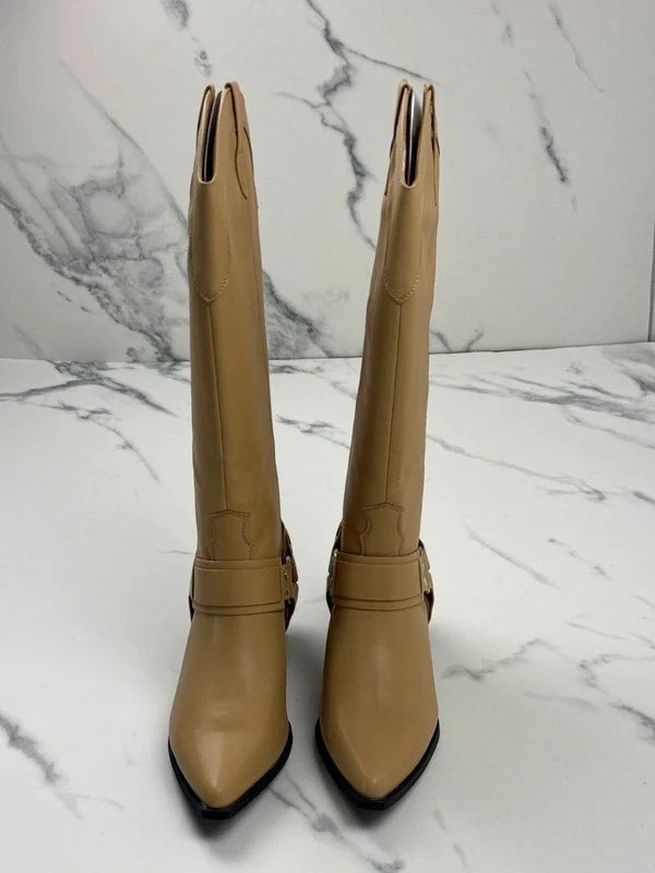 PrettyLittleThing Damen Cowboy Stiefel Beige Gr. 40