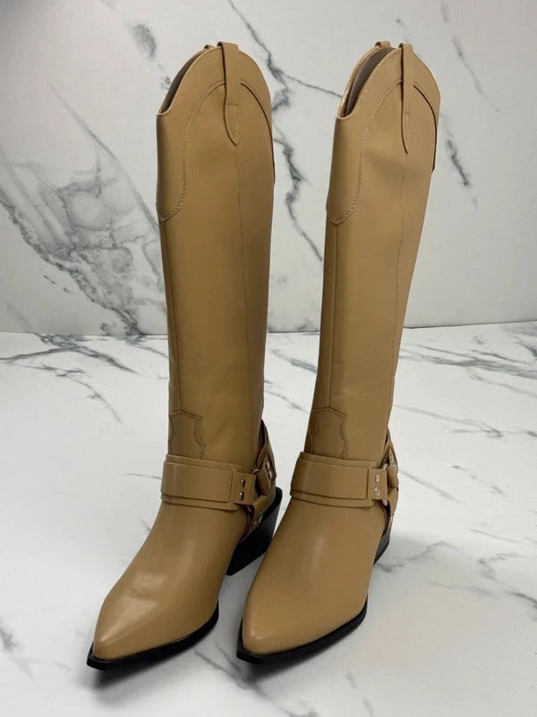 PrettyLittleThing Damen Cowboy Stiefel Beige Gr. 40