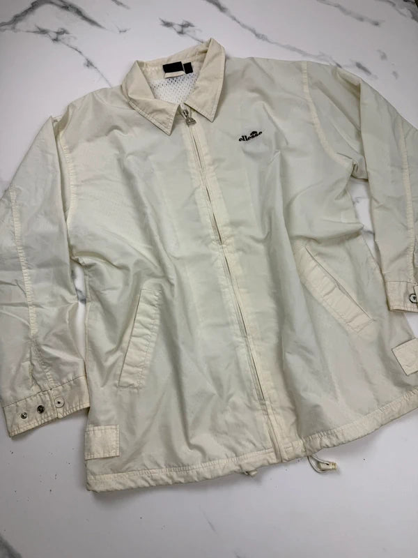 Ellesse Damen Vintage Jacke Creme Gr. L Nylon Logo Retro
