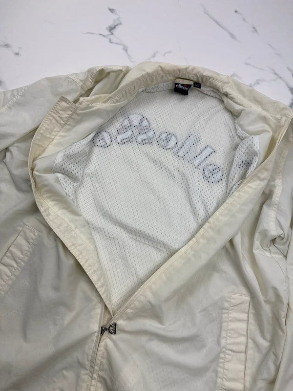 Ellesse Damen Vintage Jacke Creme Gr. L Nylon Logo Retro