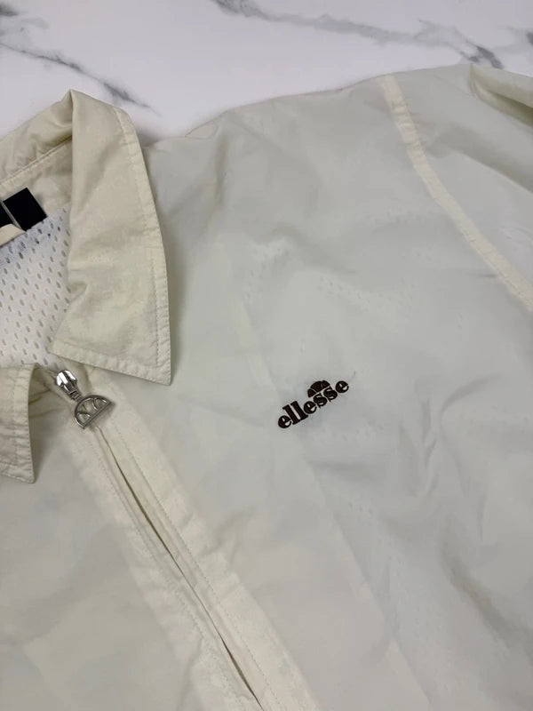 Ellesse Damen Vintage Jacke Creme Gr. L Nylon Logo Retro