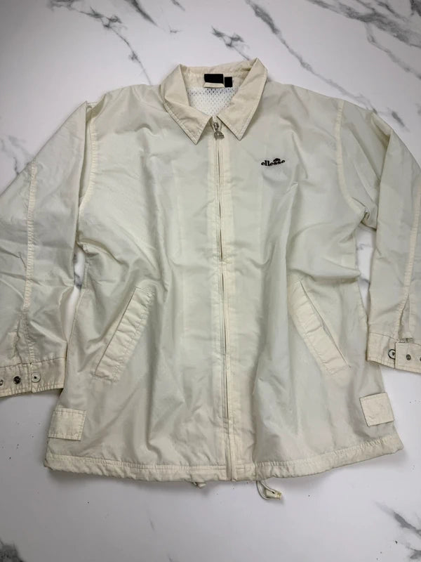 Ellesse Damen Vintage Jacke Creme Gr. L Nylon Logo Retro