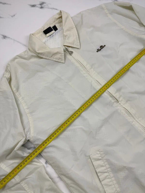 Ellesse Damen Vintage Jacke Creme Gr. L Nylon Logo Retro