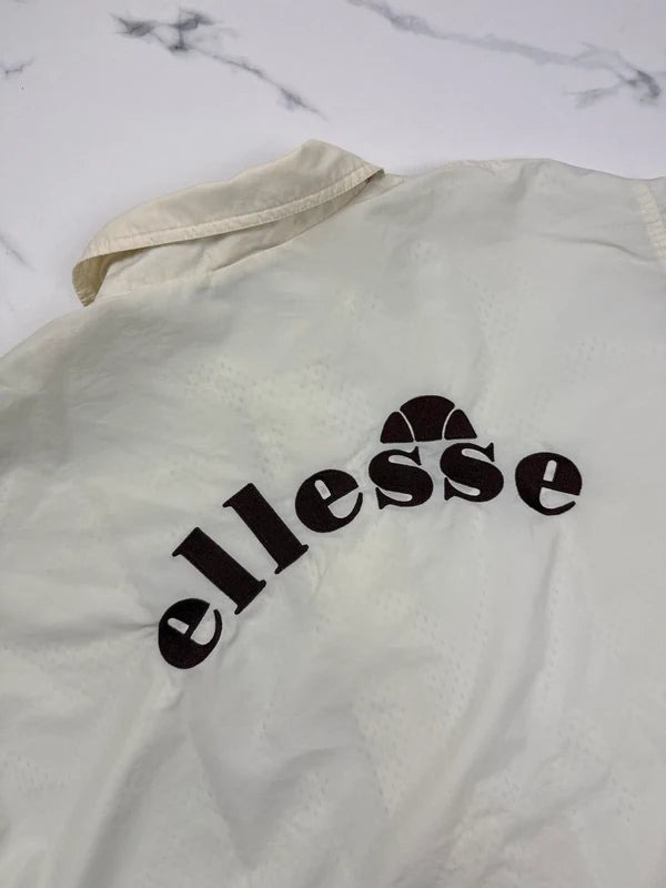 Ellesse Damen Vintage Jacke Creme Gr. L Nylon Logo Retro