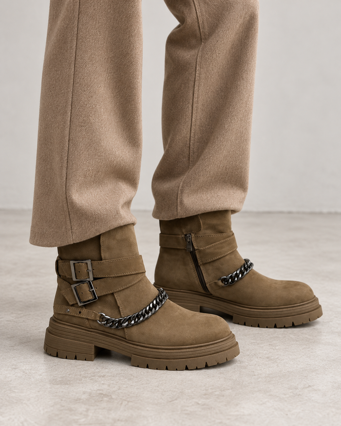 Inuovo Damen Biker Boots Braun mit Kette Gr. 38
