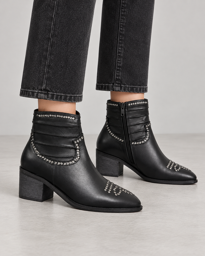 Lazamani Damen Leder Stiefeletten Schwarz mit Nieten Gr. 38 Vinted