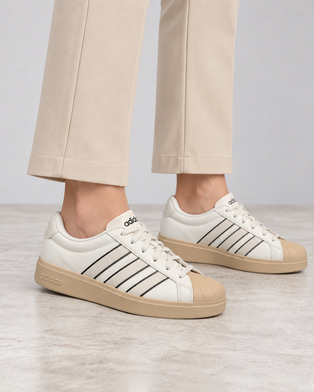 Adidas Grand Court Platform Damen Sneaker Weiß Beige Gr. 40 2/3