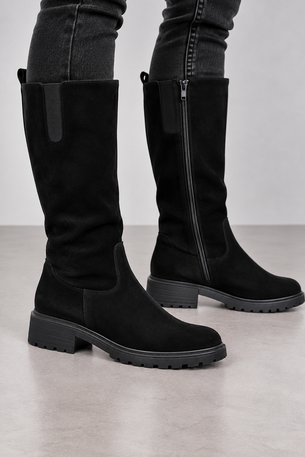 Gabor Damen Veloursleder Stiefel Schwarz Gr. 38,5 Schaftweite S
