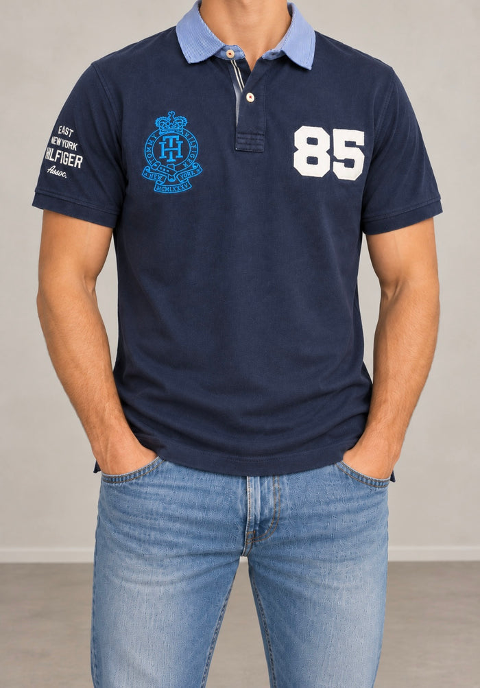 Tommy Hilfiger Herren Poloshirt Navy Gr. M Slim Fit 100% Baumwolle