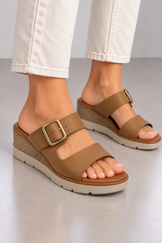 Lince Sindi Damen Sandalen Camel Leder Keilabsatz Gr. 37 Neu mit kleinem Mangel