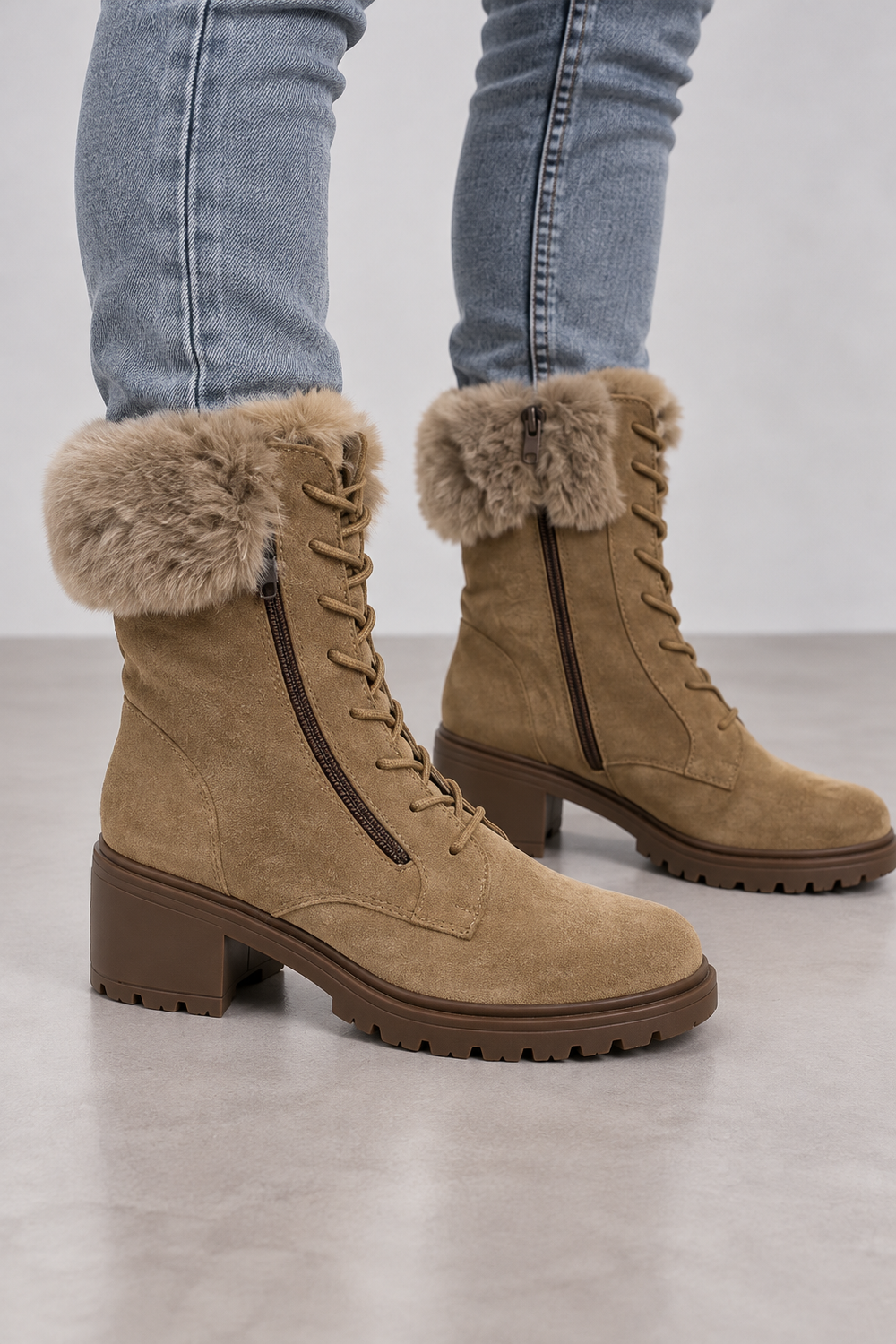 Geox D Damiana B Damen Wildleder Stiefeletten Braun mit Kunstfell Gr. 40