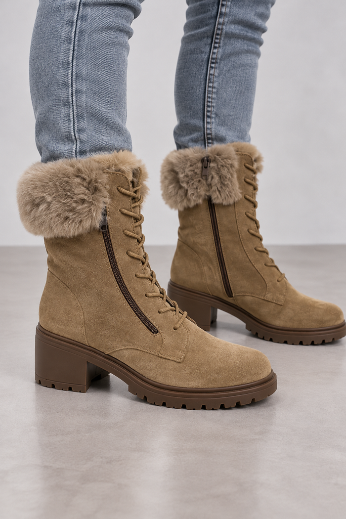 Geox D Damiana B Damen Wildleder Stiefeletten Braun mit Kunstfell Gr. 40