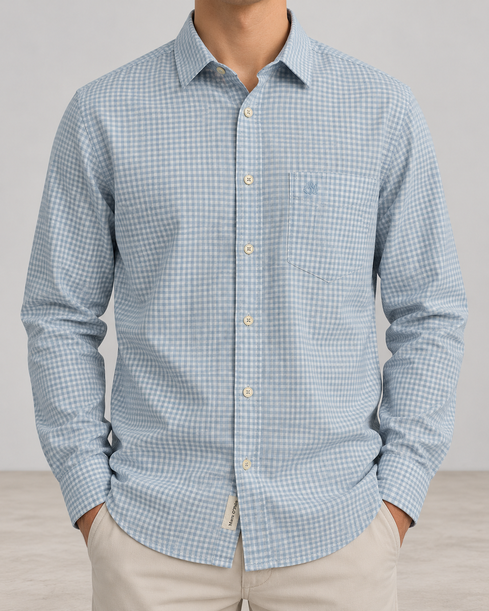 Marc O’Polo Herren Hemd Hellblau Weiß Kariert Gr. S Regular Fit 100% Baumwolle