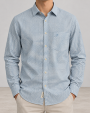 Marc O’Polo Herren Hemd Hellblau Weiß Kariert Gr. S Regular Fit 100% Baumwolle