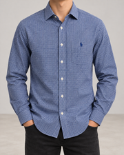 Polo Ralph Lauren Herren Hemd Blau Weiß Kariert Gr. 38 Custom Fit 100% Baumwolle