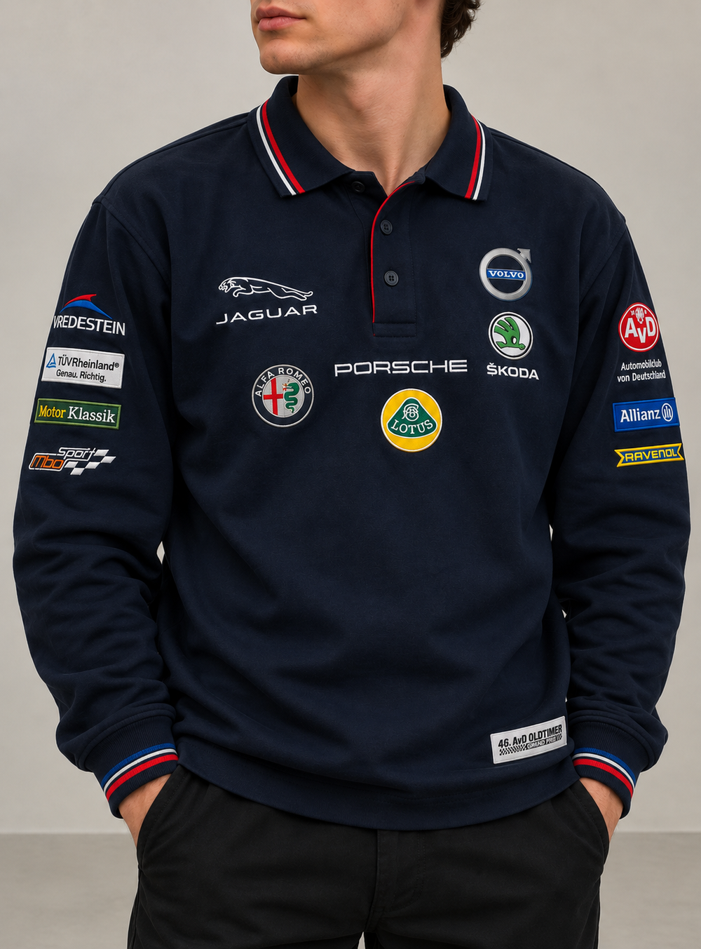 AvD Oldtimer Grand Prix 2018 Langarm Poloshirt Dunkelblau Gr. XS 100% Baumwolle