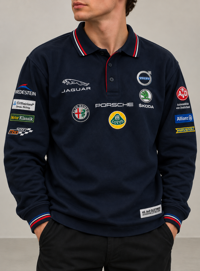 AvD Oldtimer Grand Prix 2018 Langarm Poloshirt Dunkelblau Gr. XS 100% Baumwolle