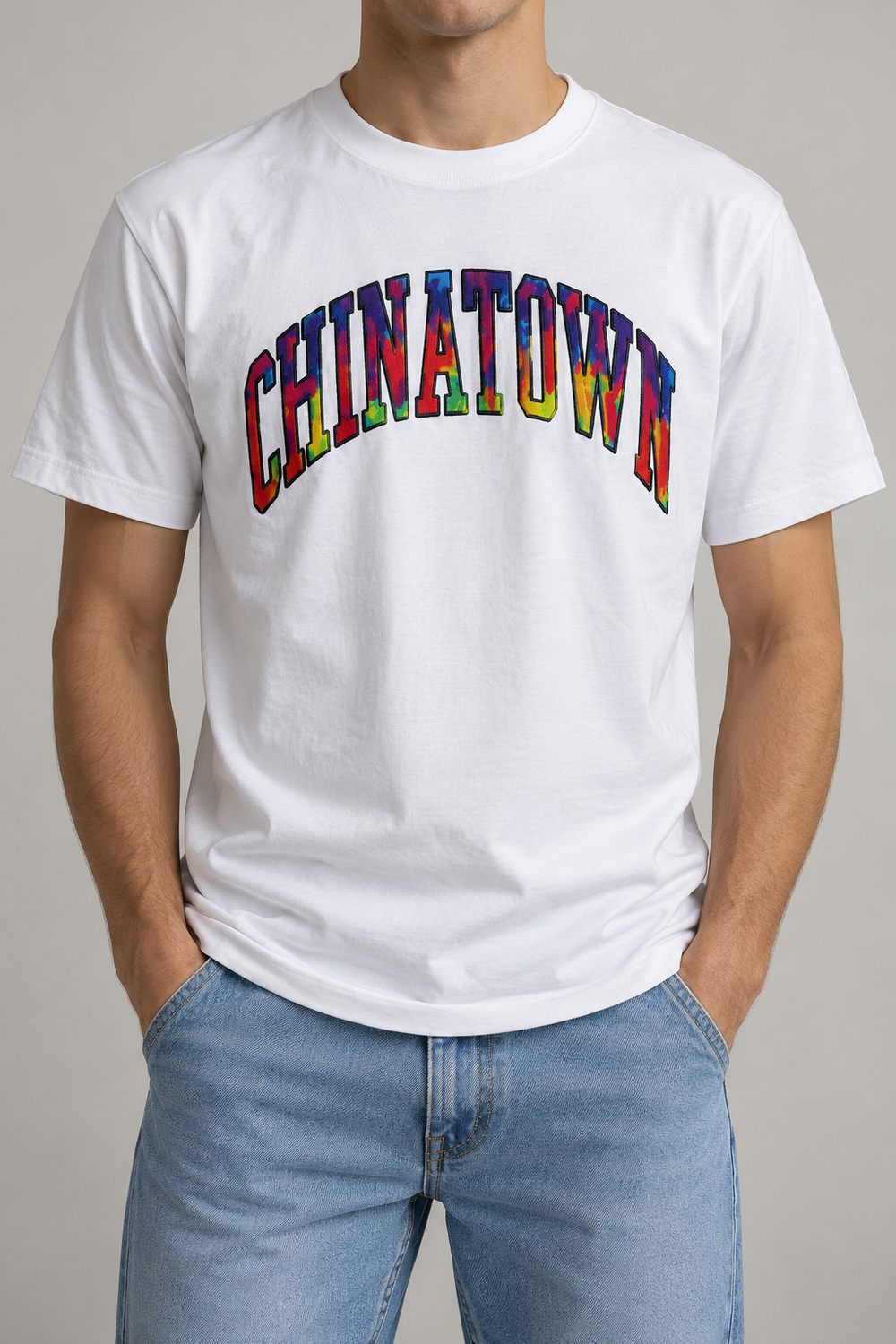 Chinatown Market Herren T-Shirt Weiß Bunt Gr. M Rainbow Logo 100% Baumwolle