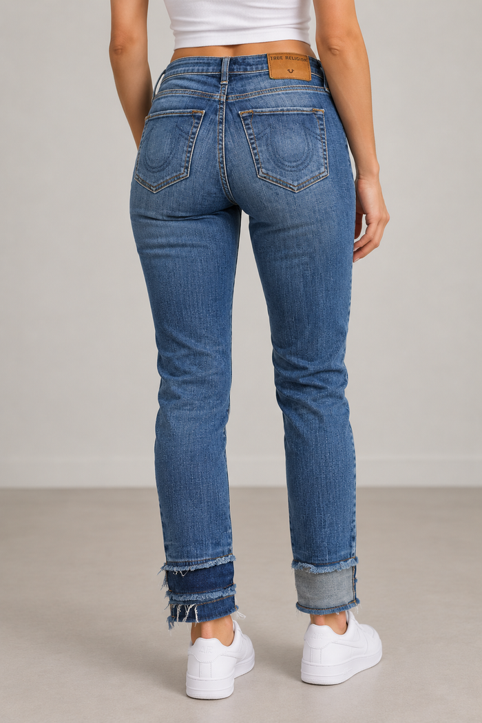 True Religion Jennie Damen Skinny Jeans Blau W27 Distressed Stretch
