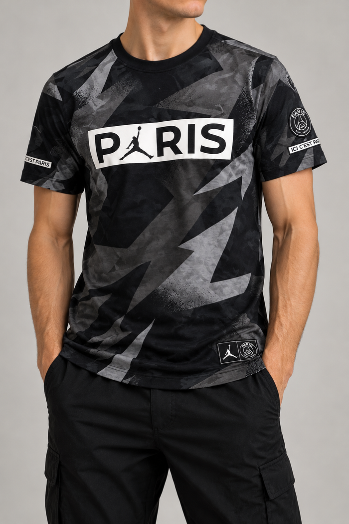 Nike Jordan x Paris Saint-Germain Herren T-Shirt Schwarz Grau Gr. M 100% Baumwolle