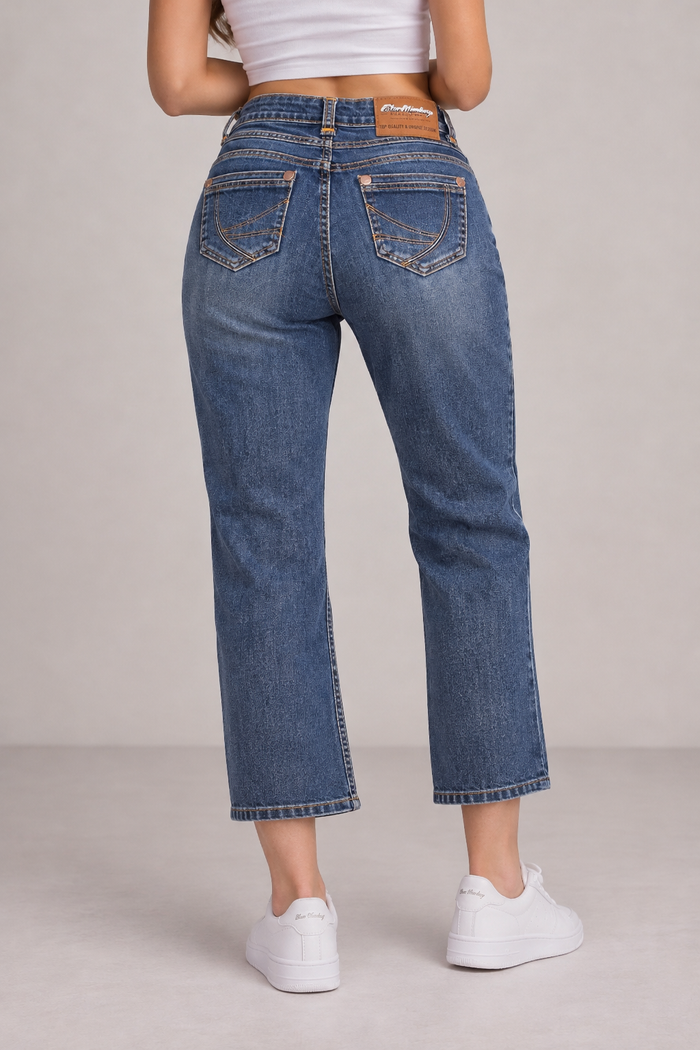 Blue Monkey Damen Jeans Blau W26 L32 Straight Leg Stretch