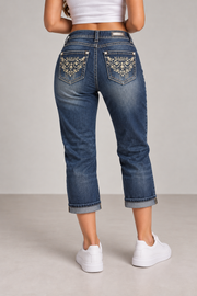 Blue Monkey Luxury Damen Jeans Dunkelblau W31 mit Stickerei & Nieten