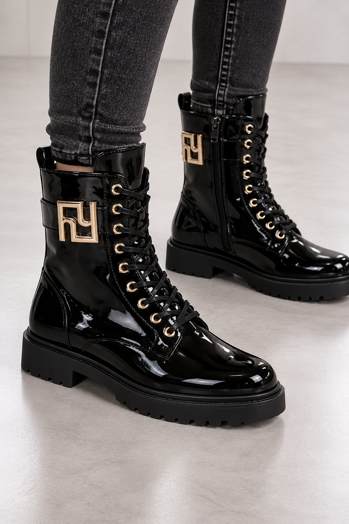 Högl Damen Lackleder Schnürboots Schwarz Gr. 36 / UK 3,5