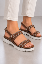 Marco Tozzi by Guido Maria Kretschmer Damen Keilsandalen Cognac Gr. 40 Neu mit Etikett