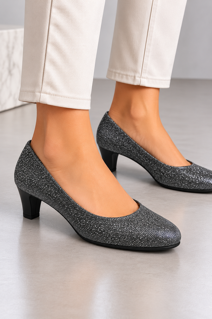 Gabor Damen Pumps Silber Metallic Glitzer Gr. 37,5 Elegant