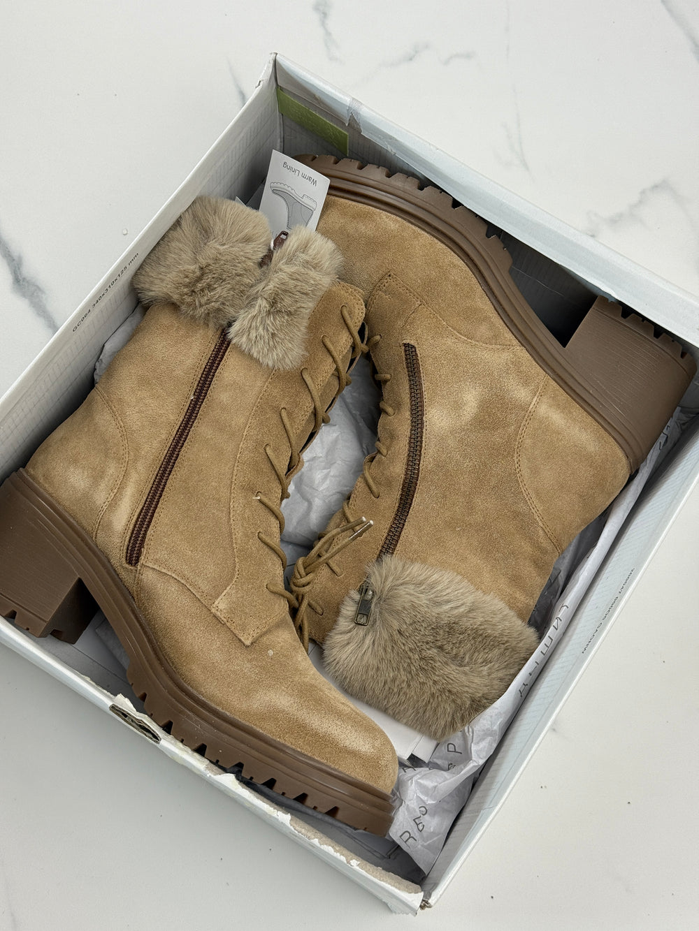 Geox D Damiana B Damen Wildleder Stiefeletten Braun mit Kunstfell Gr. 40