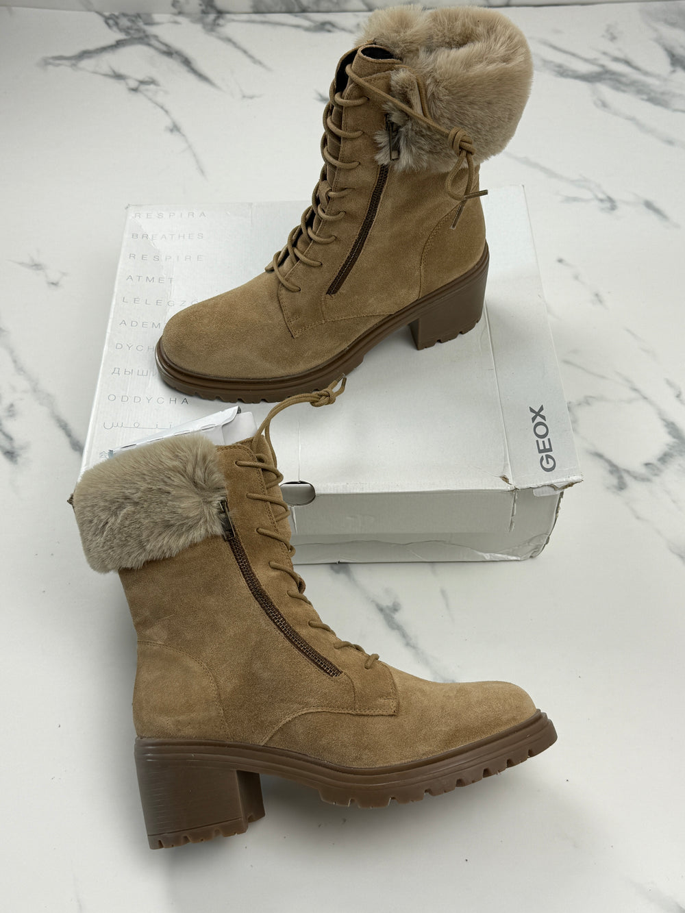 Geox D Damiana B Damen Wildleder Stiefeletten Braun mit Kunstfell Gr. 40
