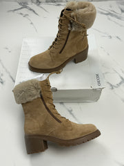Geox D Damiana B Damen Wildleder Stiefeletten Braun mit Kunstfell Gr. 40