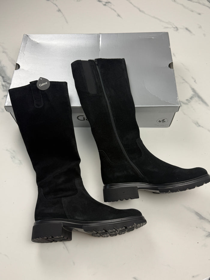Gabor Damen Veloursleder Stiefel Schwarz Gr. 38,5 Schaftweite S