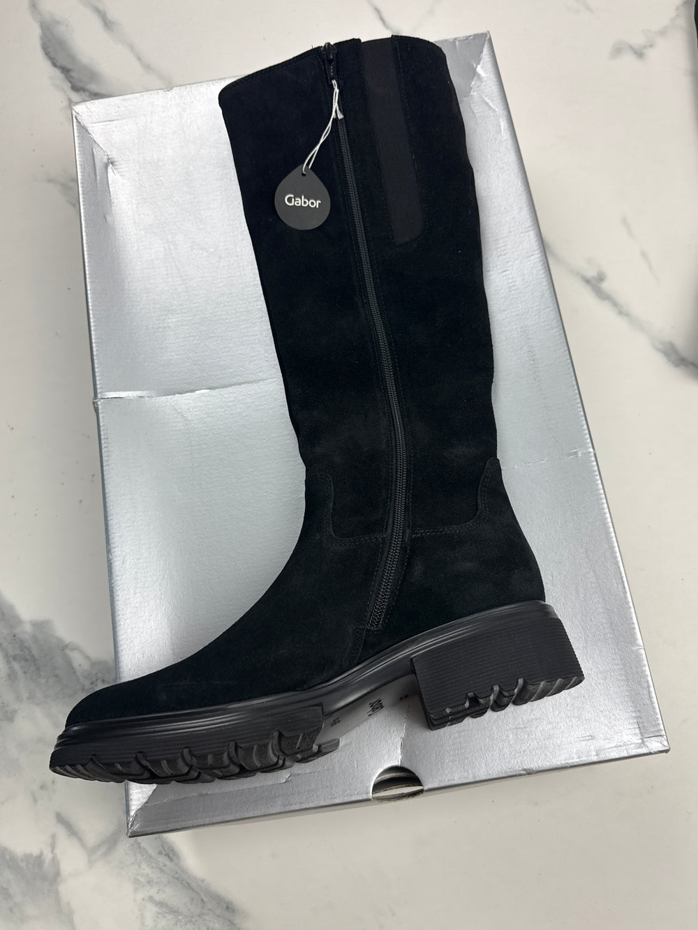 Gabor Damen Veloursleder Stiefel Schwarz Gr. 38,5 Schaftweite S