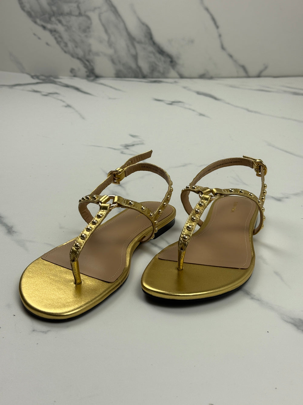& Other Stories Damen Sandalen Gold Leder Nieten Gr. 38 Neu