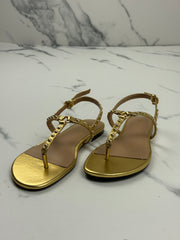& Other Stories Damen Sandalen Gold Leder Nieten Gr. 38 Neu
