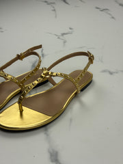 & Other Stories Damen Sandalen Gold Leder Nieten Gr. 38 Neu