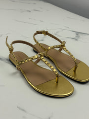 & Other Stories Damen Sandalen Gold Leder Nieten Gr. 38 Neu