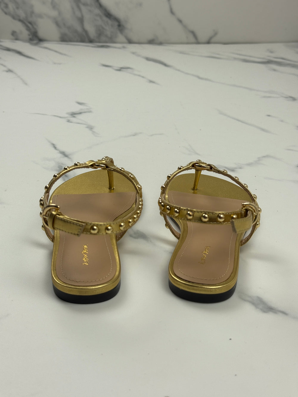 & Other Stories Damen Sandalen Gold Leder Nieten Gr. 38 Neu