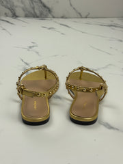 & Other Stories Damen Sandalen Gold Leder Nieten Gr. 38 Neu