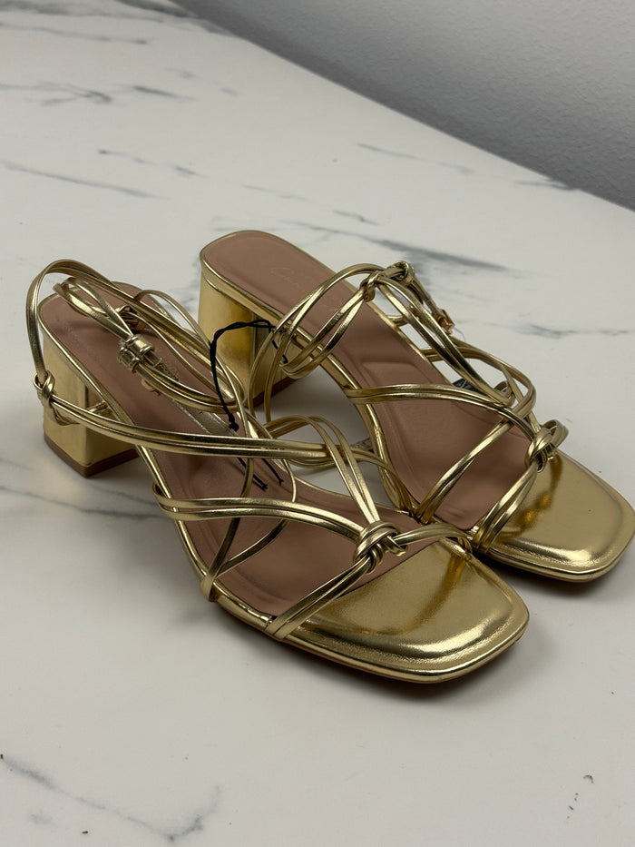 New Look Wide Fit Damen Sandalen Gold Blockabsatz Gr. 41 Neu mit Etikett