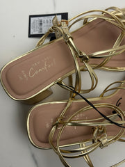 New Look Wide Fit Damen Sandalen Gold Blockabsatz Gr. 41 Neu mit Etikett