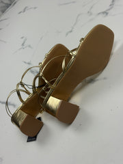 New Look Wide Fit Damen Sandalen Gold Blockabsatz Gr. 41 Neu mit Etikett