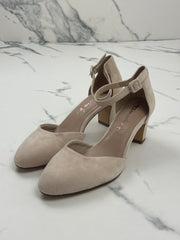 Tamaris Damen Pumps Beige Veloursoptik Riemchen Blockabsatz Gr. 41