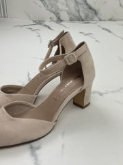 Tamaris Damen Pumps Beige Veloursoptik Riemchen Blockabsatz Gr. 41
