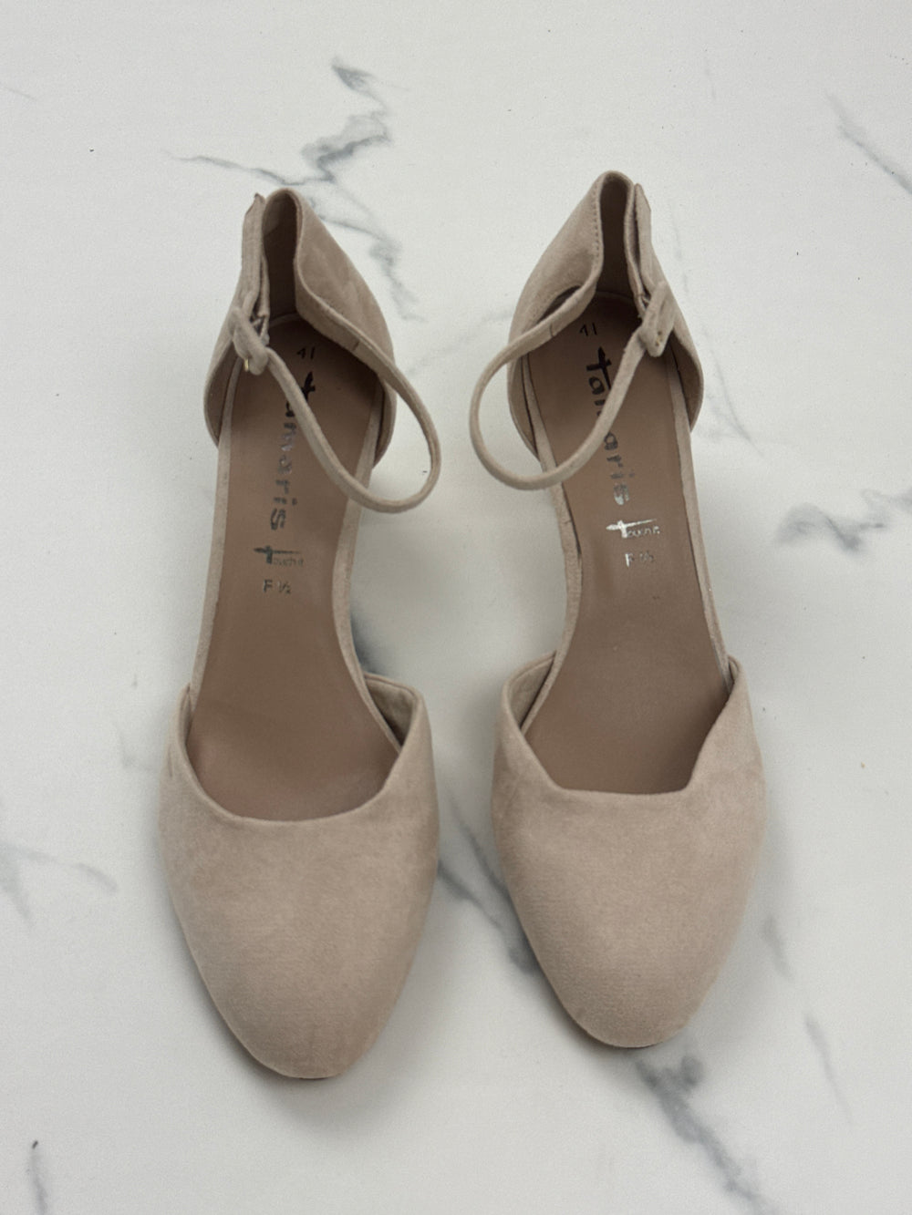 Tamaris Damen Pumps Beige Veloursoptik Riemchen Blockabsatz Gr. 41