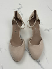 Tamaris Damen Pumps Beige Veloursoptik Riemchen Blockabsatz Gr. 41