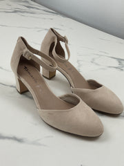Tamaris Damen Pumps Beige Veloursoptik Riemchen Blockabsatz Gr. 41