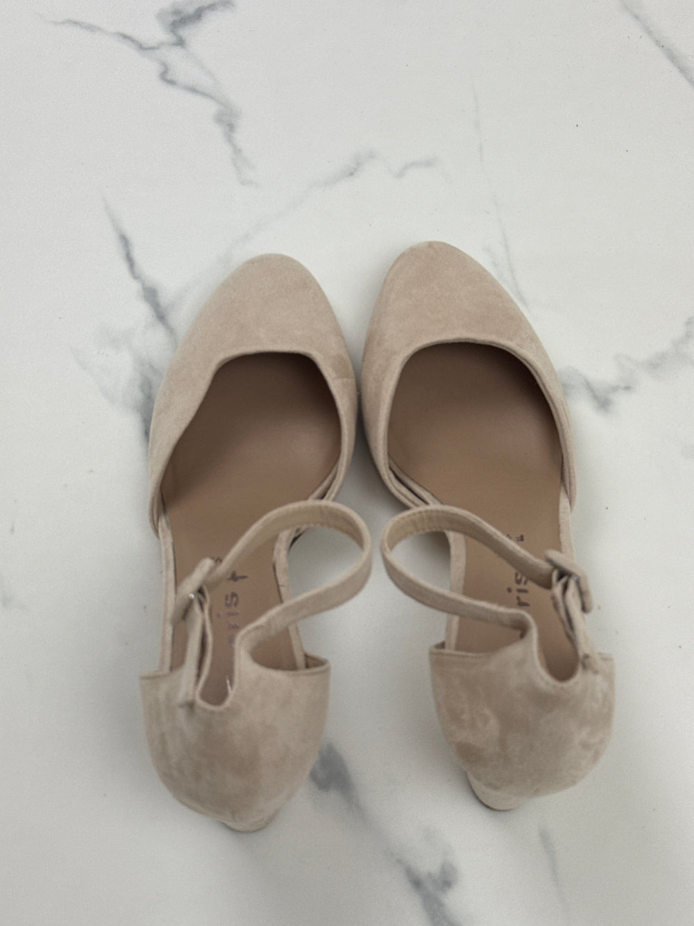 Tamaris Damen Pumps Beige Veloursoptik Riemchen Blockabsatz Gr. 41